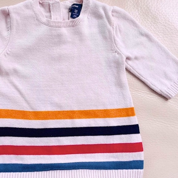 💥3/$20💥3-6M Gap Soft Sweater Dress, Long-Sleeve, Cream Red Gold Blue Stripes - Picture 2 of 10